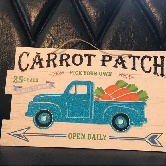 7529 Spring Carrot Patch VTG Blue Farm Truck Wood Sign Glittery Blue. - Picture 2 of 9